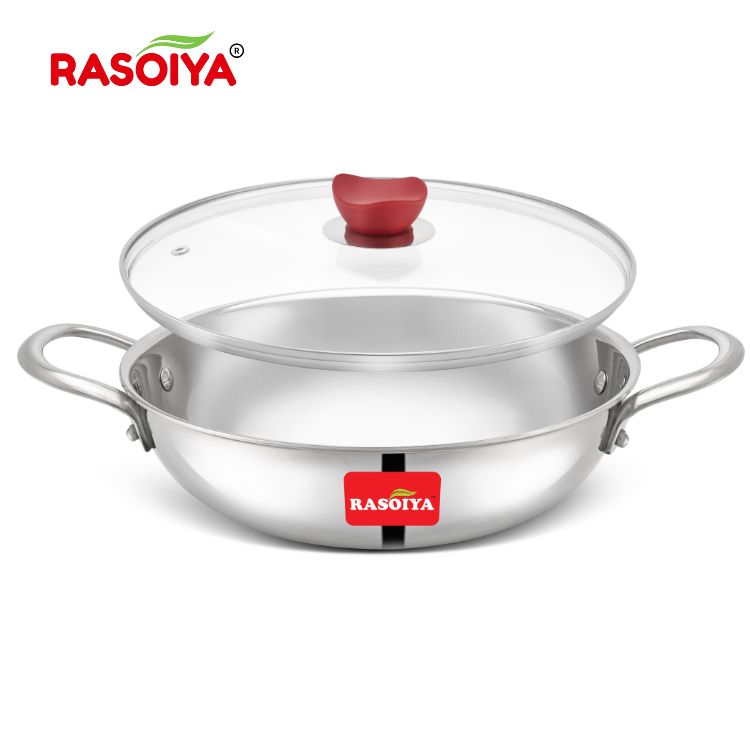Rasoiya Tri-Ply Stainless Steel Kadai Premium 3-Layer Thick Body, Induction & gas Compatible