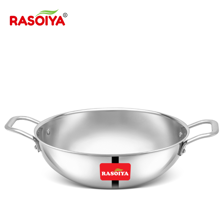 Rasoiya Tri-Ply Stainless Steel Kadai Premium 3-Layer Thick Body, Induction & gas Compatible