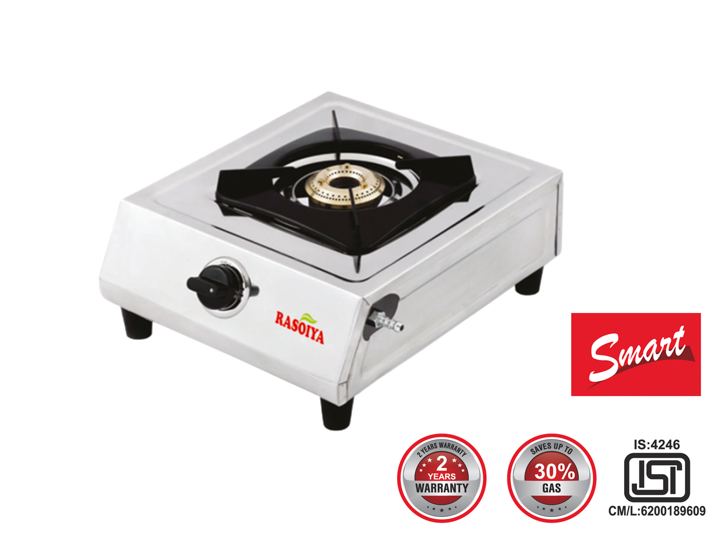 Rasoiya Smart Single Burner Stainless Steel Manual Gas Stove