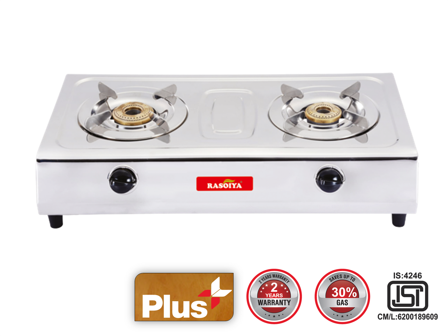 Rasoiya Smart 2 Burner Plus Stainless Steel Manual Gas Stove