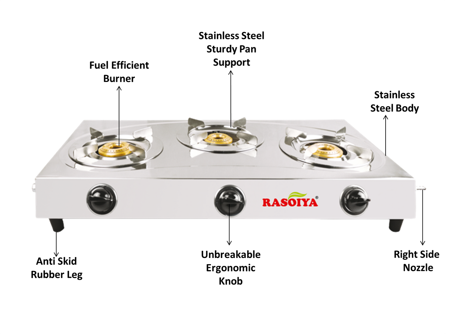 Rasoiya Smart 3Burner Classic Stainless Steel Manual Gas Stove