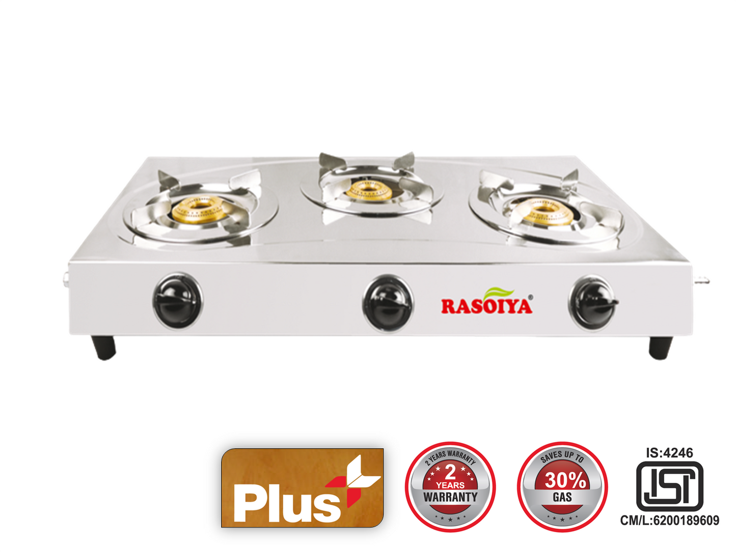 Rasoiya Smart 3Burner Classic Stainless Steel Manual Gas Stove