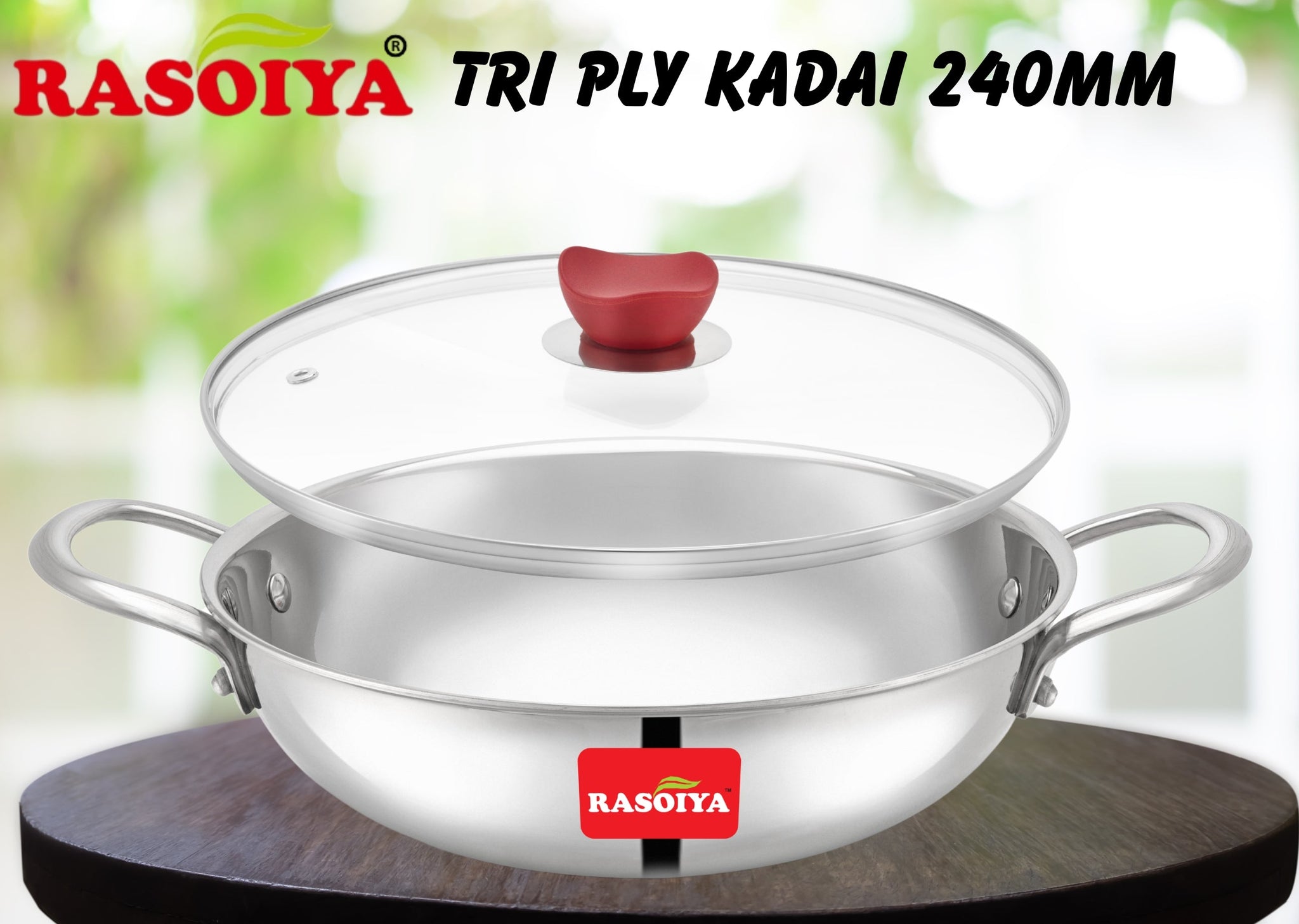 Rasoiya Tri-Ply Stainless Steel Kadai Premium 3-Layer Thick Body, Induction & gas Compatible